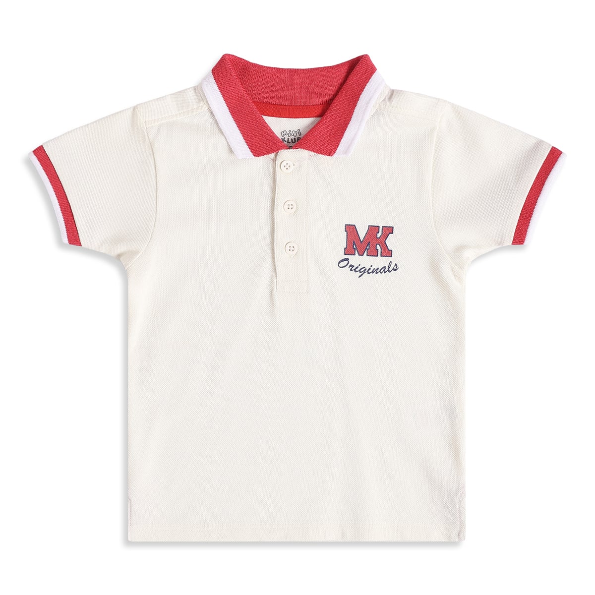 Baby Boys Off-White Cotton Embroidered Polo T-Shirt Pack Of 1 Regular Fit Casual Wear