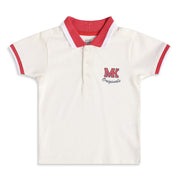 Baby Boys Off-White Cotton Embroidered Polo T-Shirt Pack Of 1 Regular Fit Casual Wear