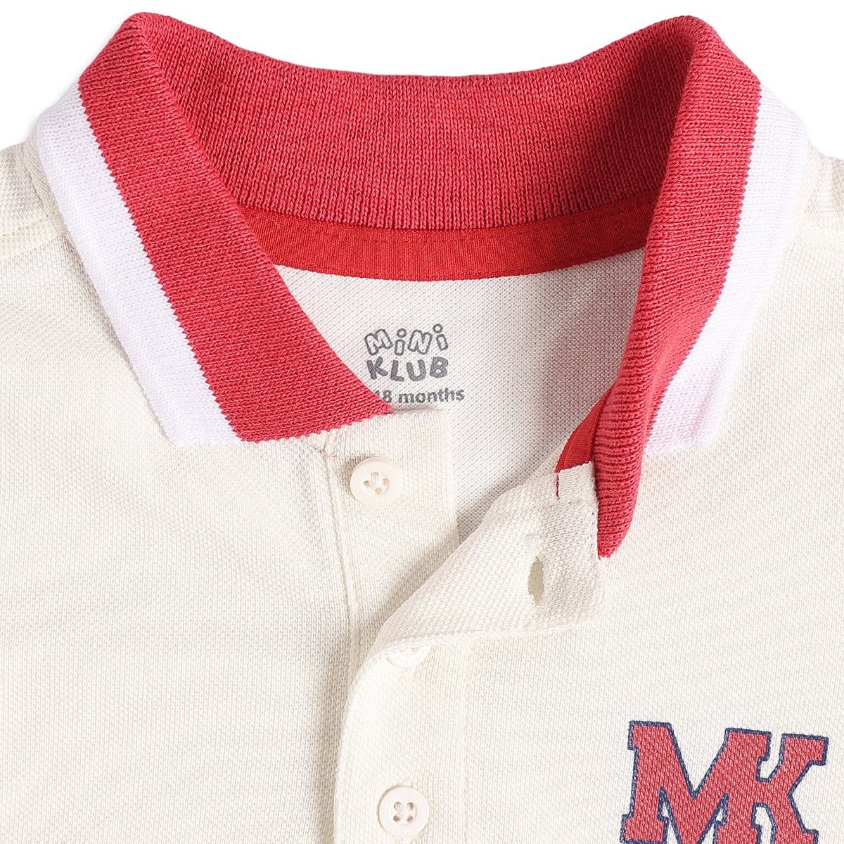 Baby Boys Off-White Cotton Embroidered Polo T-Shirt Pack Of 1 Regular Fit Casual Wear