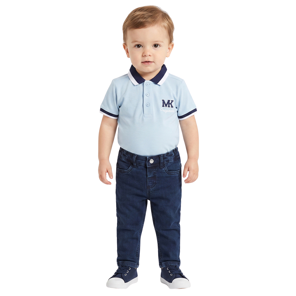 Baby Boys Light Blue Cotton Embroidered Polo T Shirt Regular Fit