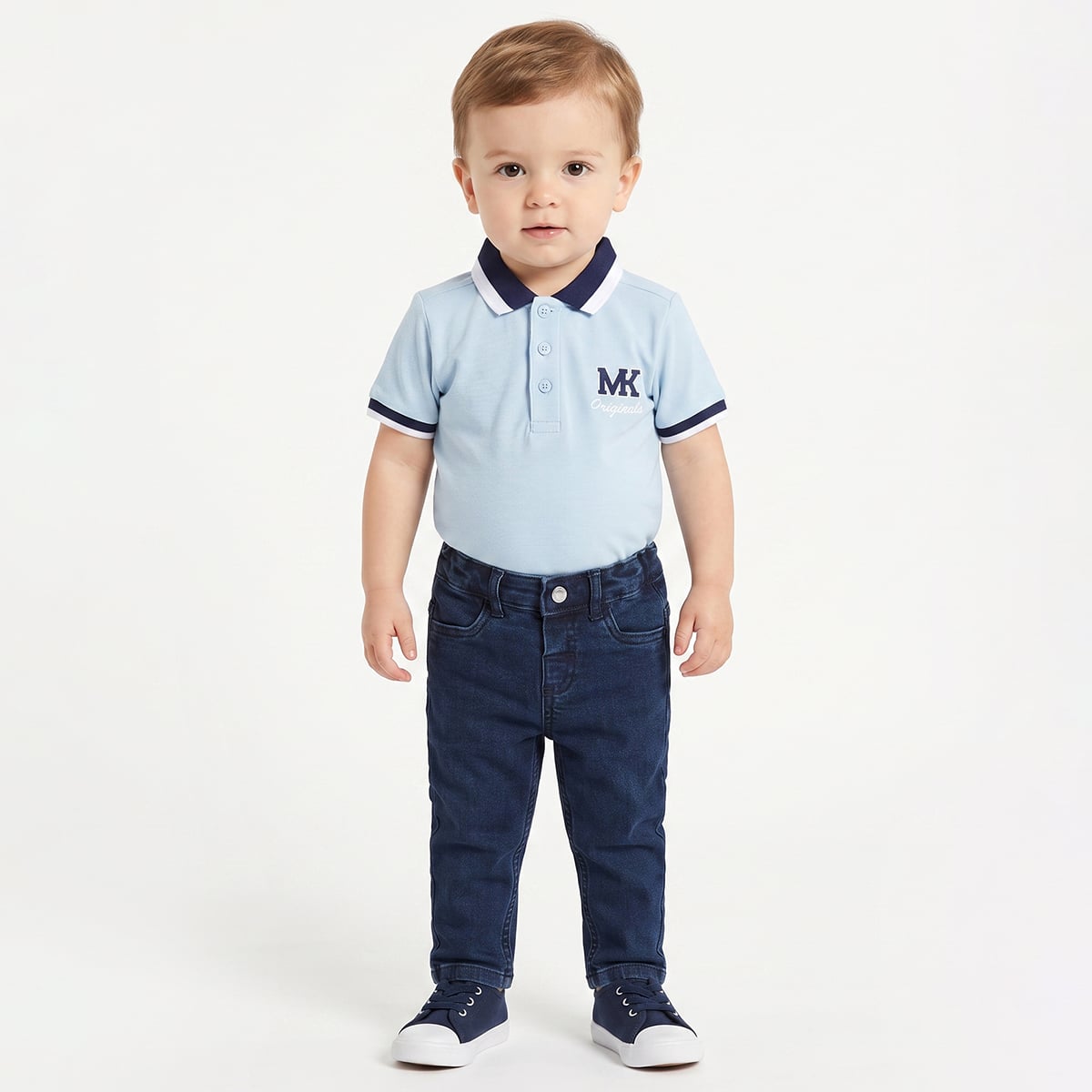 Baby Boys Light Blue Cotton Embroidered Polo T-Shirt Regular Fit Casual Wear