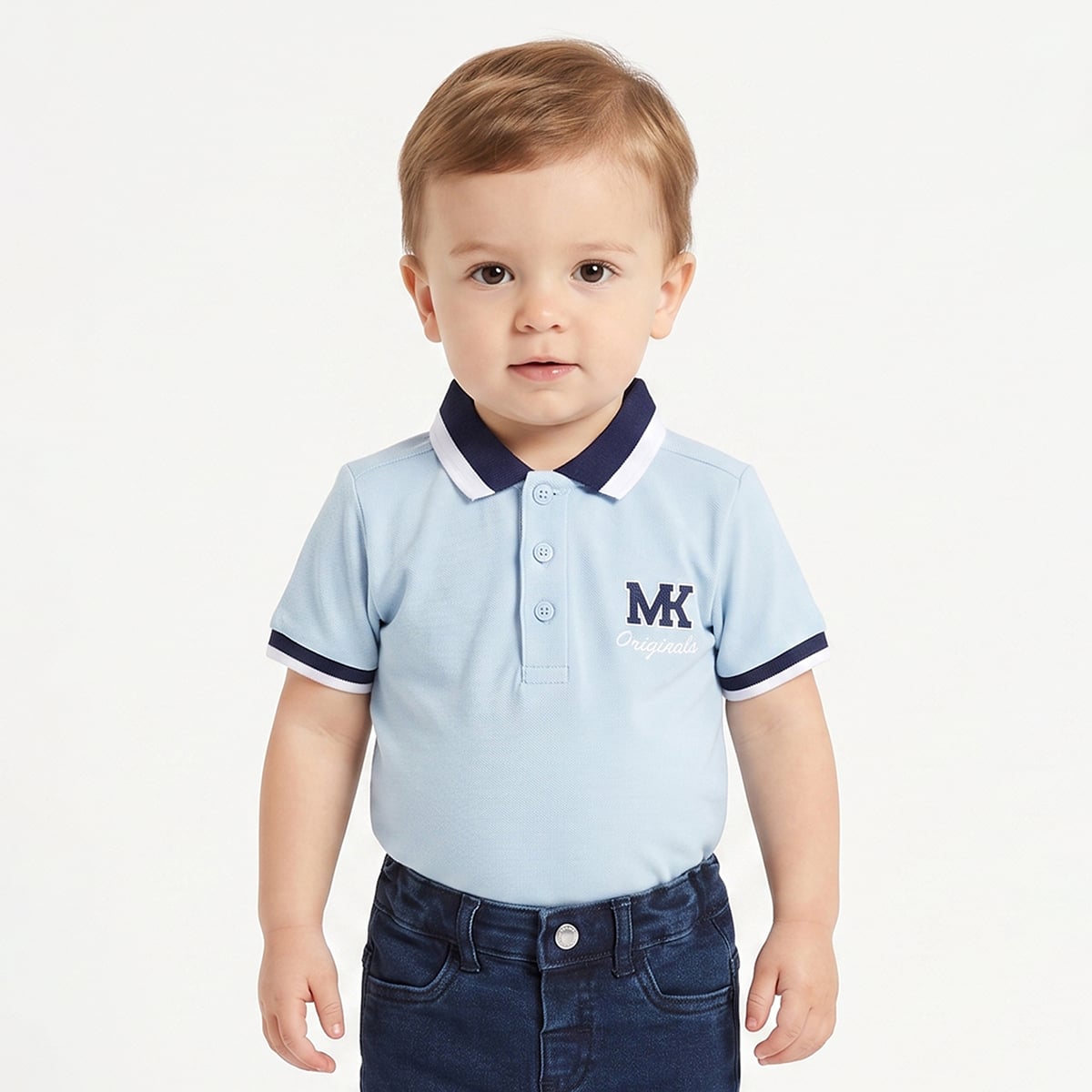 Baby Boys Light Blue Cotton Embroidered Polo T-Shirt Regular Fit Casual Wear