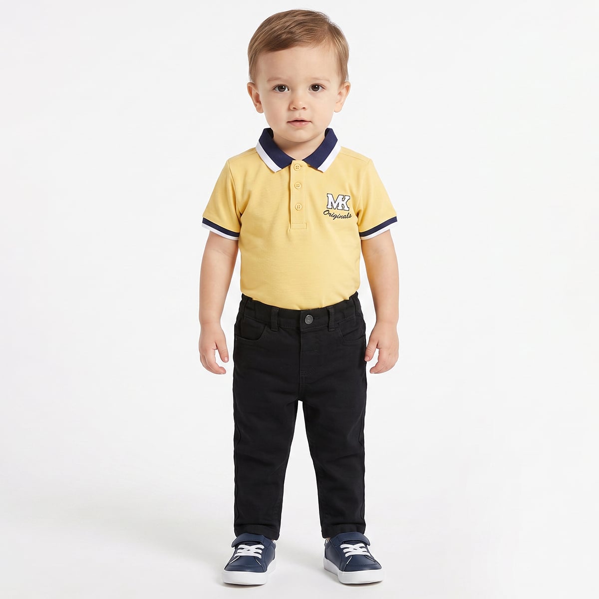 Baby Boys Yellow Cotton Embroidered Polo T-Shirt  Regular Fit Casual Wear