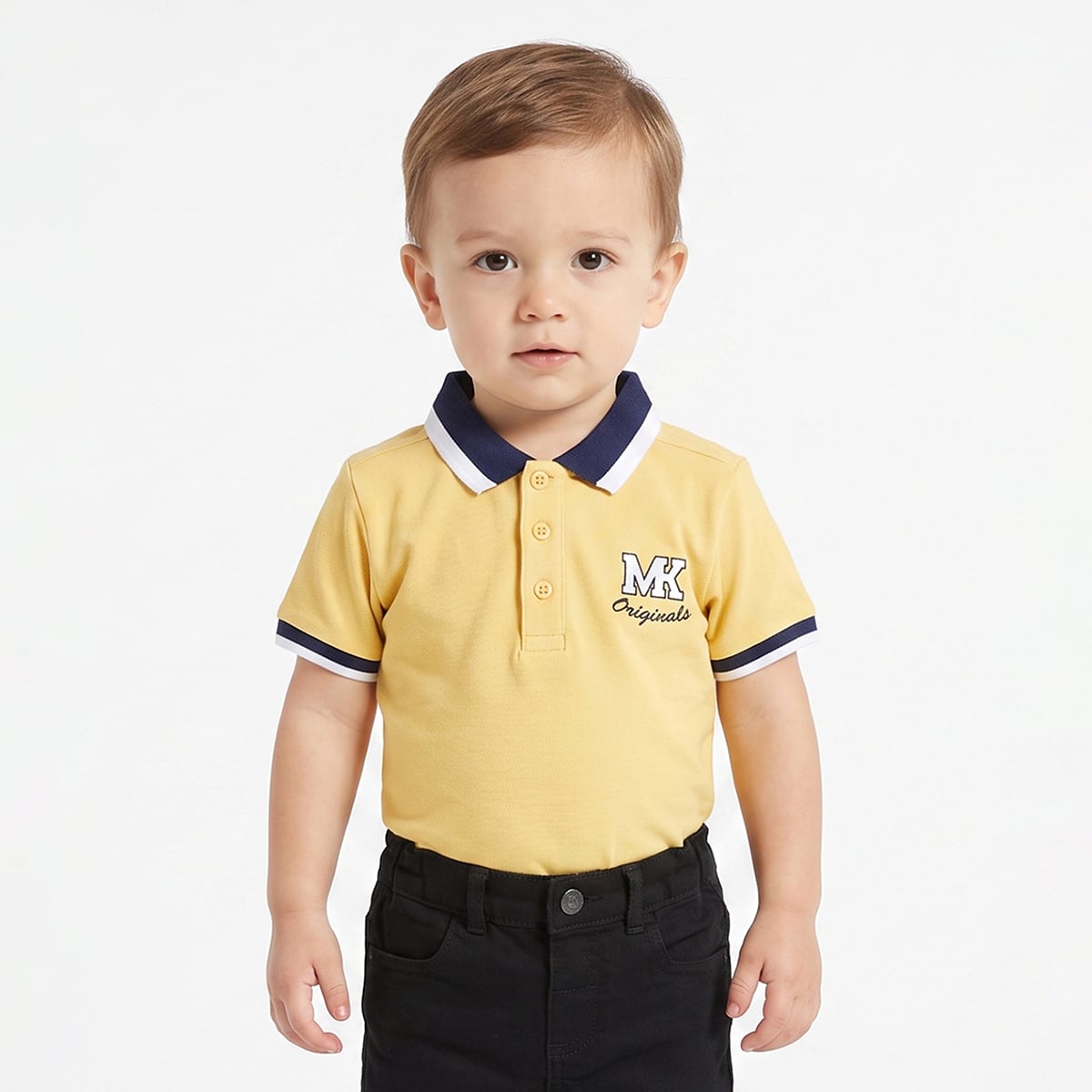 Baby Boys Yellow Cotton Embroidered Polo T-Shirt  Regular Fit Casual Wear