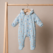 Baby Boys Light Blue Cotton Blend Dog Printed Padded Hooded Pramsuit Regular Fit Casual Wear