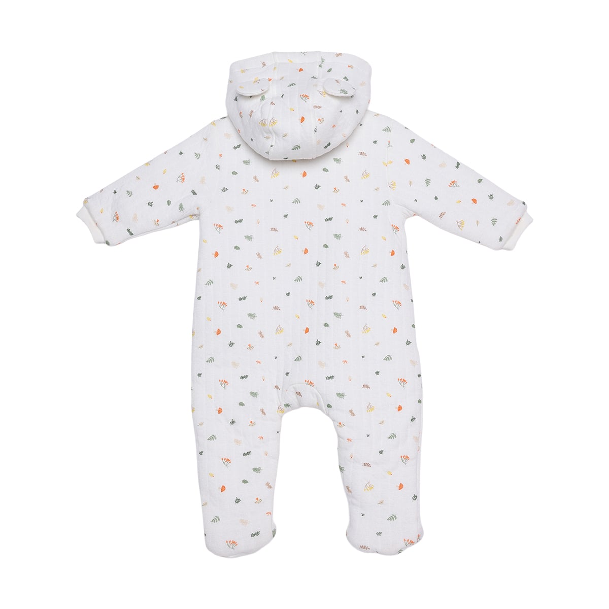 Baby Boys White Cotton Blend Botanical Printed Padded Hooded Pramsuit Regular Fit Casual Wear