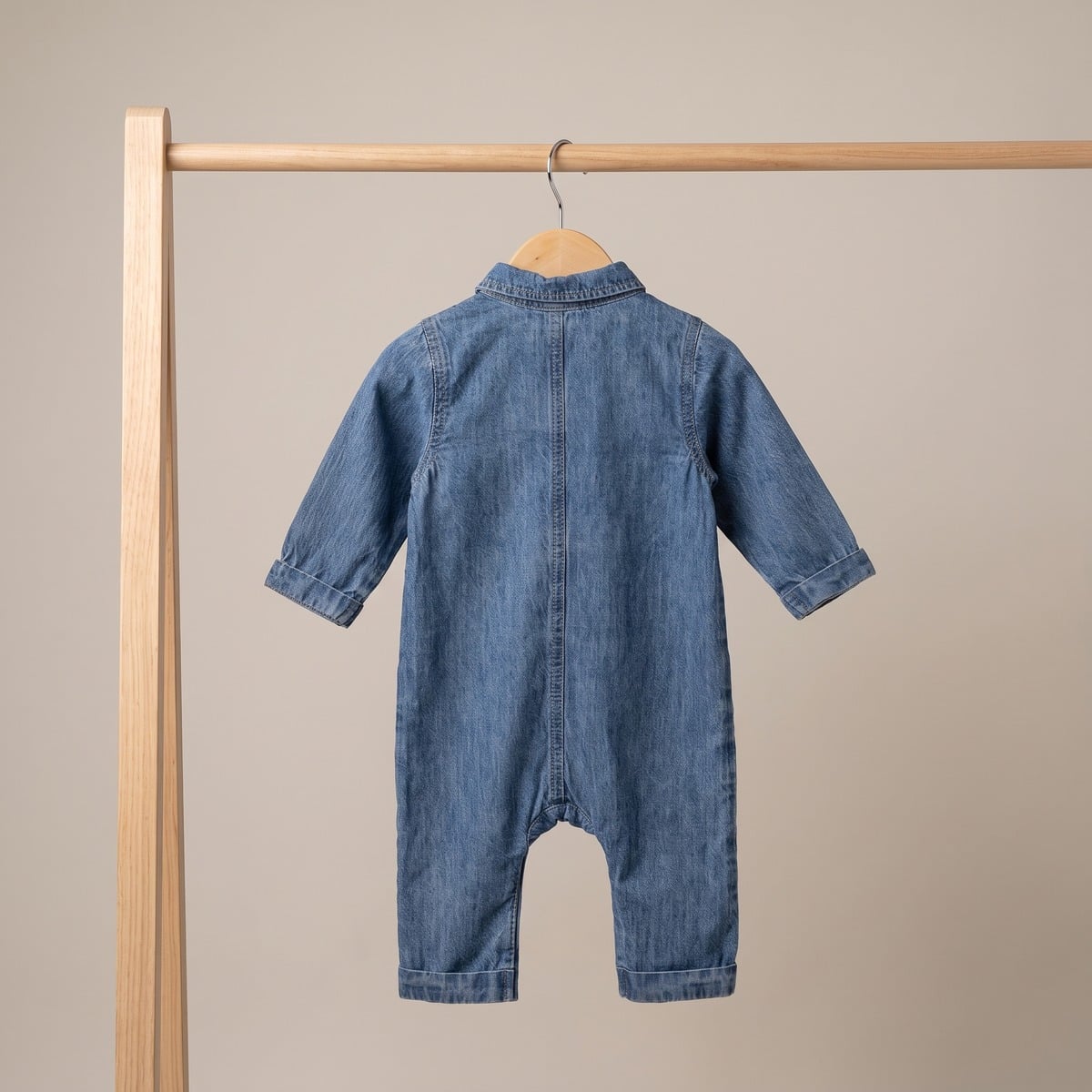 Baby Boys Blue Cotton Denim Vehicle Applique Full Sleeve Romper Regular Fit Casual Wear
