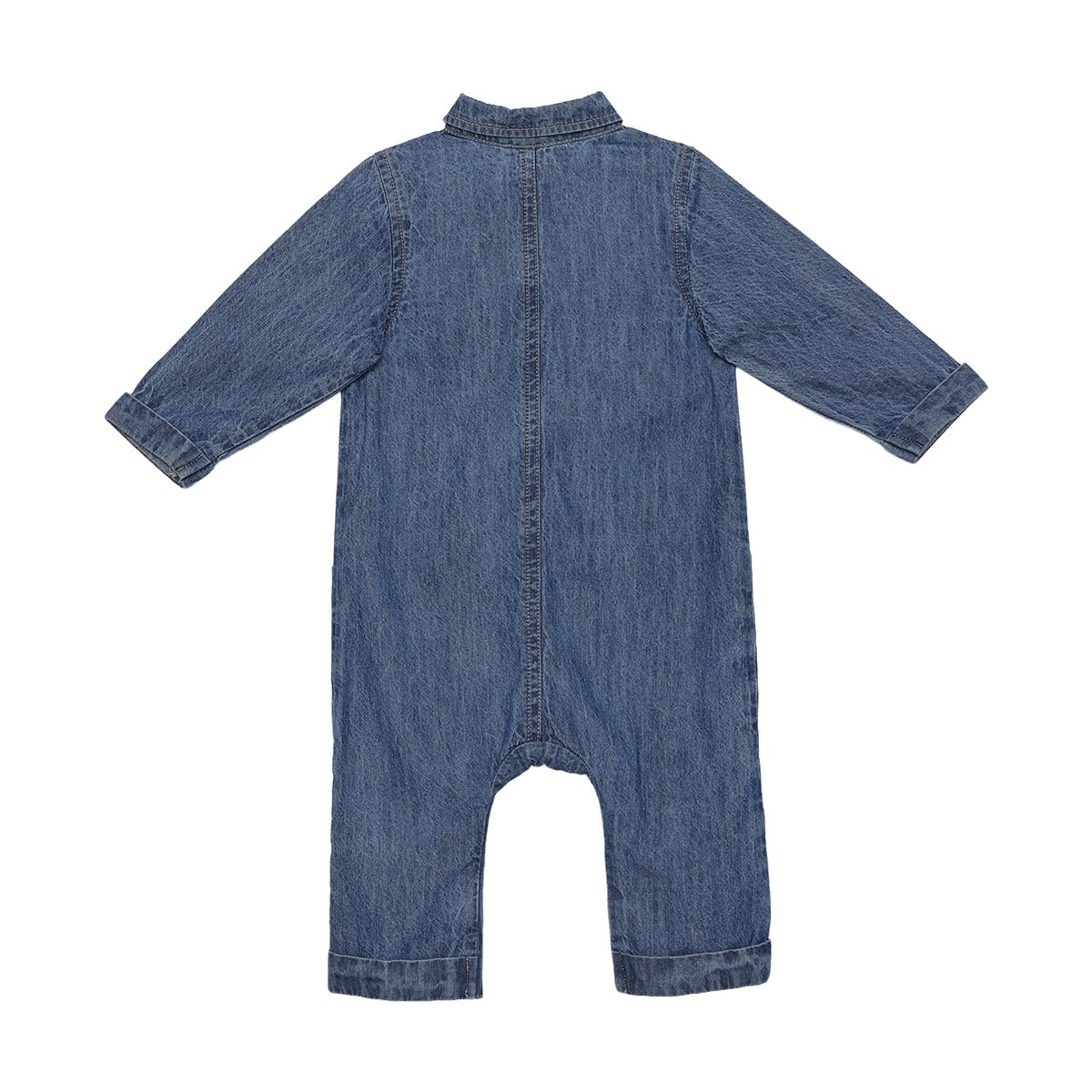 Baby Boys Blue Cotton Denim Vehicle Applique Full Sleeve Romper Regular Fit Casual Wear