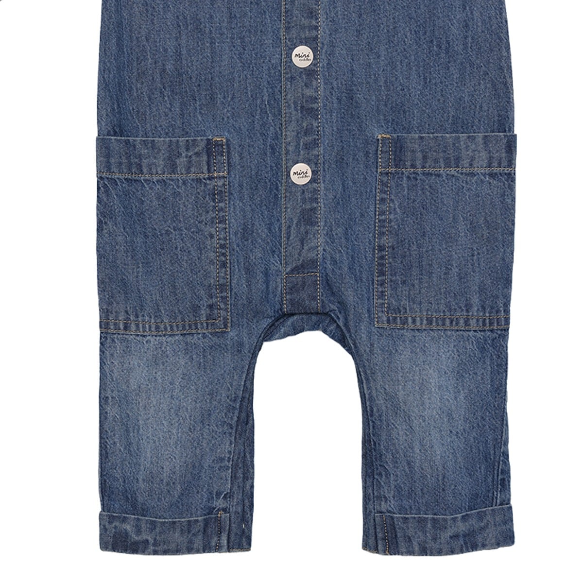 Baby Boys Blue Cotton Denim Vehicle Applique Full Sleeve Romper Regular Fit Casual Wear