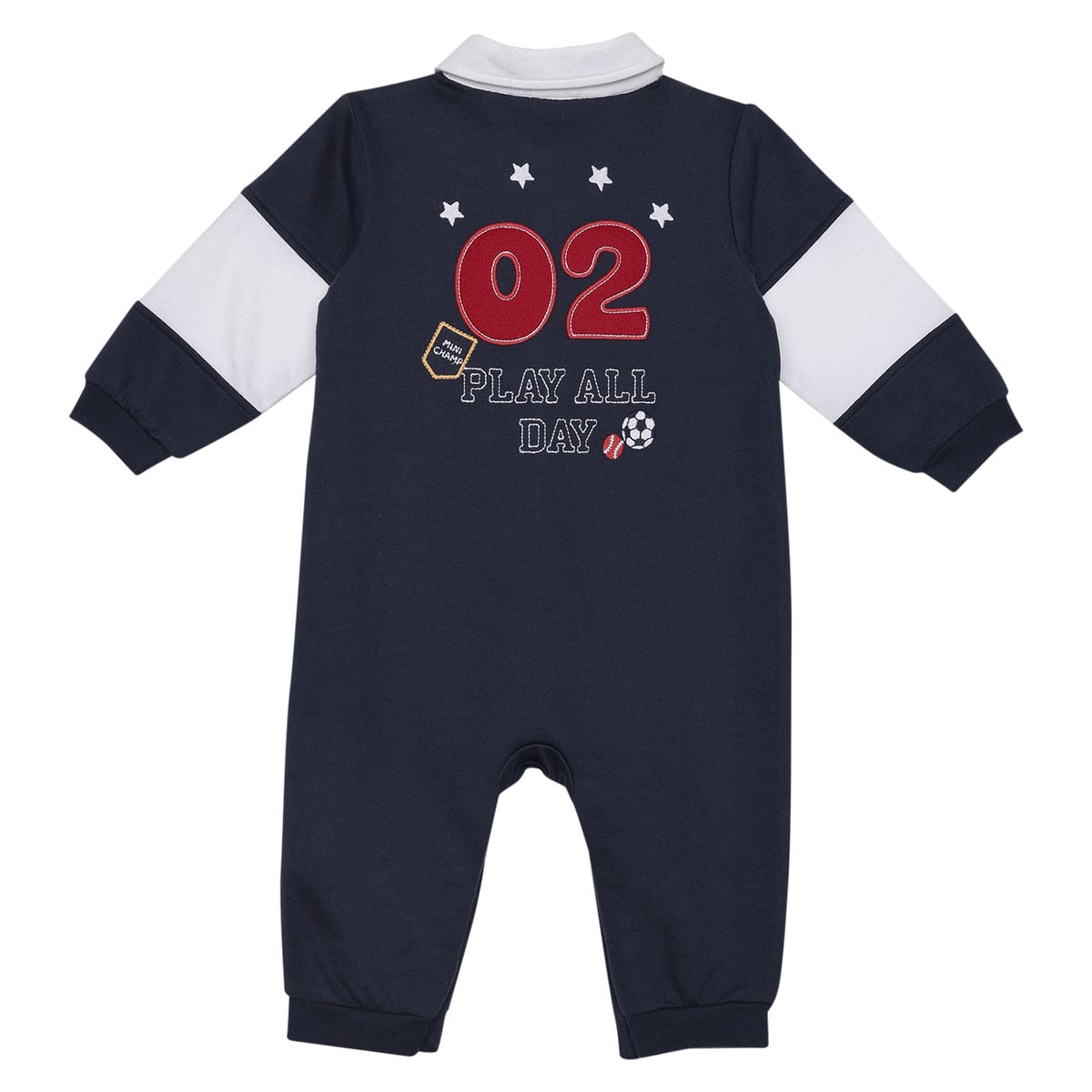Baby Boys Navy Blue Green And White Cotton Blend Colour Block Full Sleeve Polo Romper Regular Fit Casual Wear