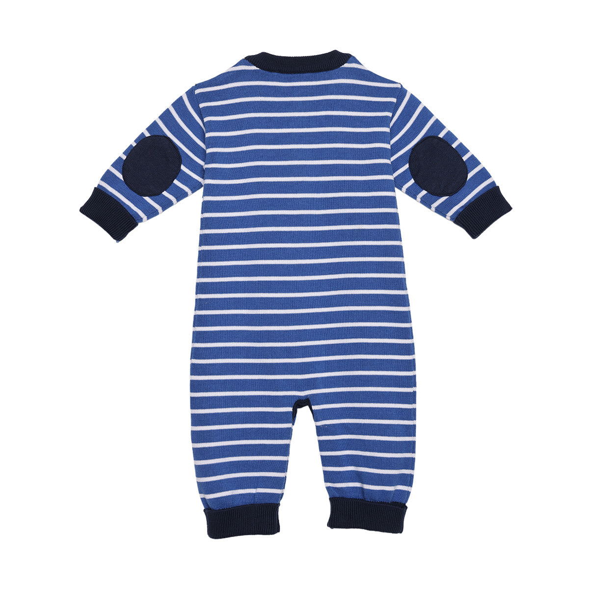 Baby Boys Blue and White Cotton Striped Romper Set with Cap and Mittens Regular Fit Winter Babywear