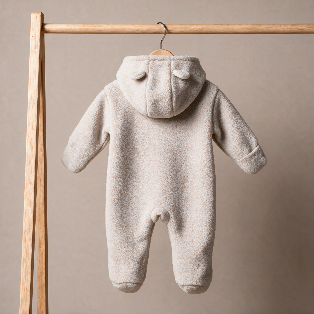 Baby Boys Off White Soft Fur Bear Badge Sherpa Hooded Romper Regular Fit Casual Wear