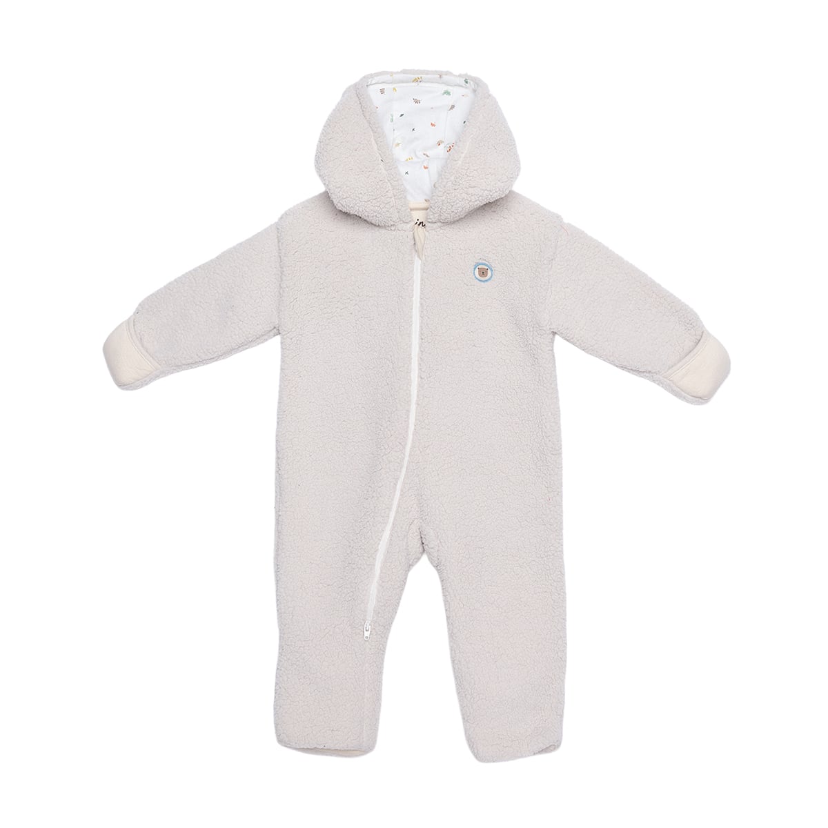 Baby Boys Off White Soft Fur Bear Badge Sherpa Hooded Romper Regular Fit Casual Wear