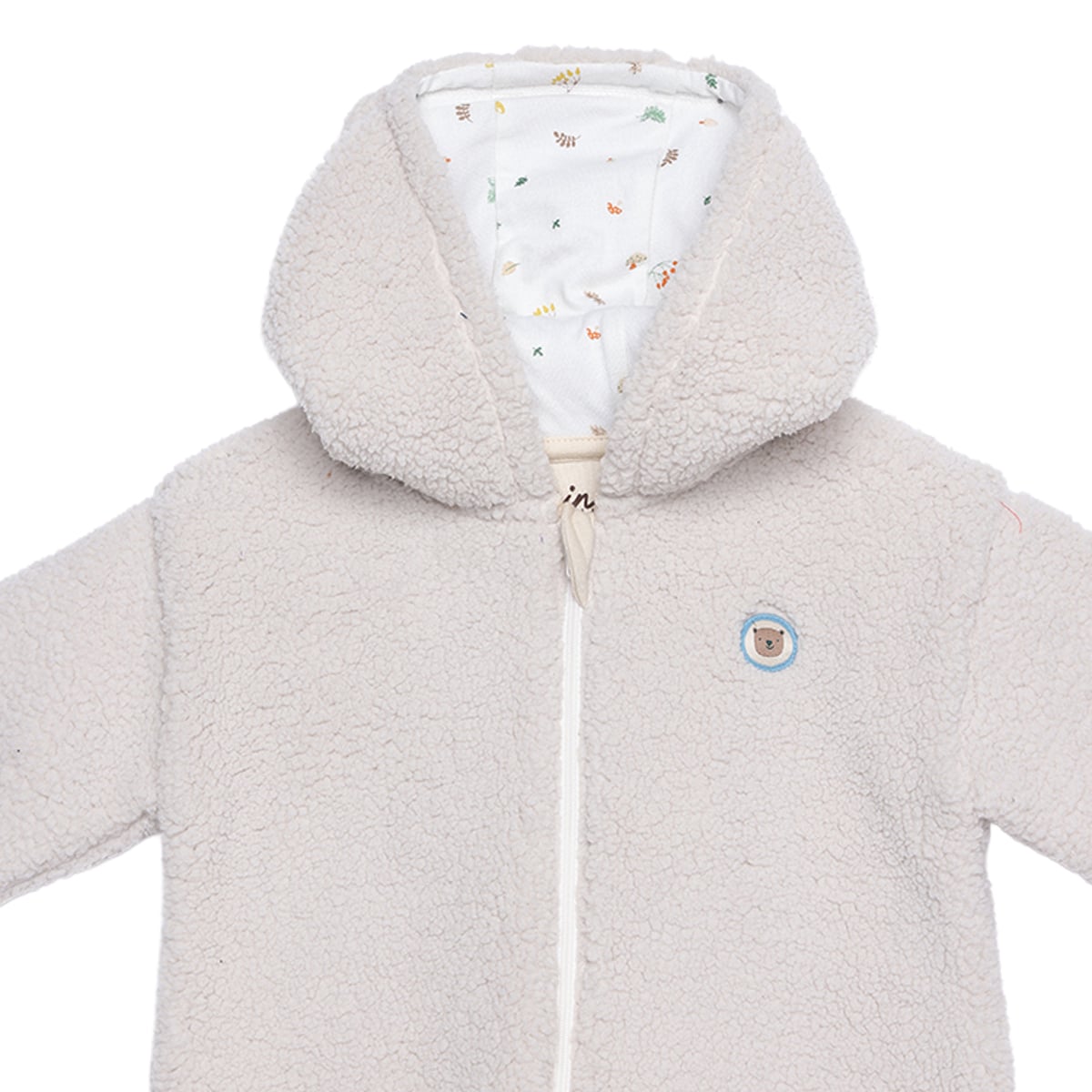 Baby Boys Off White Soft Fur Bear Badge Sherpa Hooded Romper Regular Fit Casual Wear