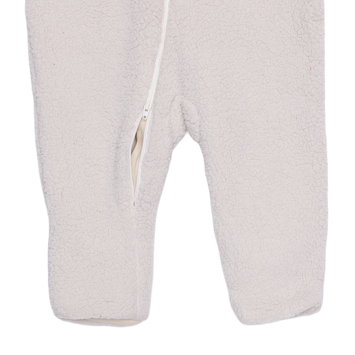 Baby Boys Off White Soft Fur Bear Badge Sherpa Hooded Romper Regular Fit Casual Wear