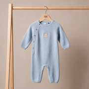 Baby Boys Light Blue Cotton Blend Bear Embroidered Knitted Full Sleeve Romper Regular Fit Casual Wear