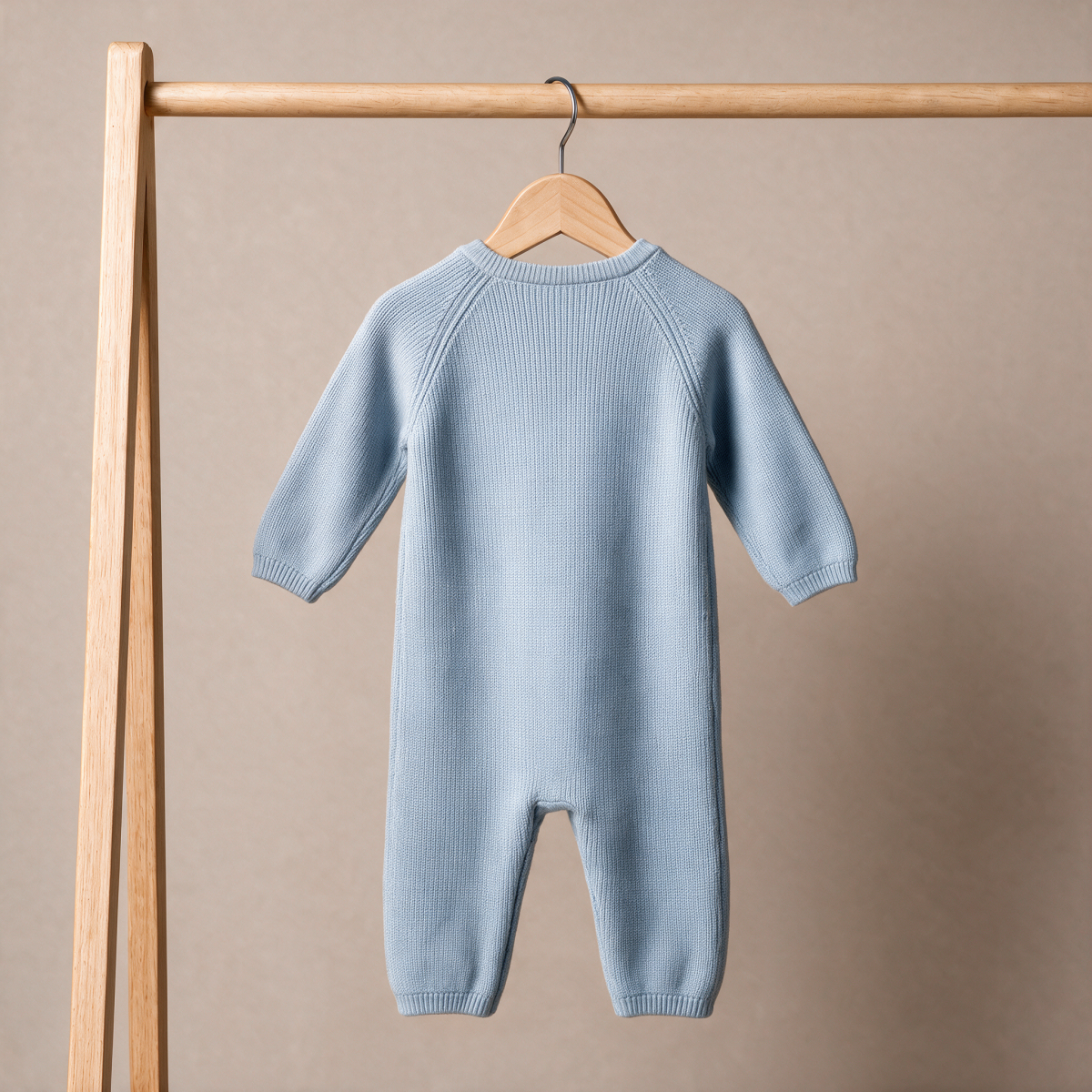 Baby Boys Light Blue Cotton Blend Bear Embroidered Knitted Full Sleeve Romper Regular Fit Casual Wear