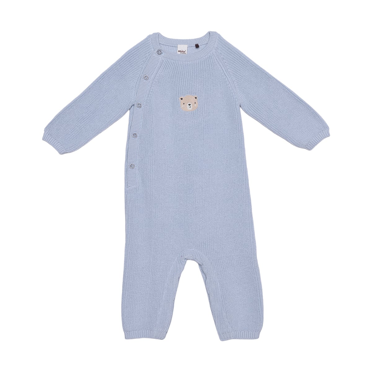 Baby Boys Light Blue Cotton Blend Bear Embroidered Knitted Full Sleeve Romper Regular Fit Casual Wear