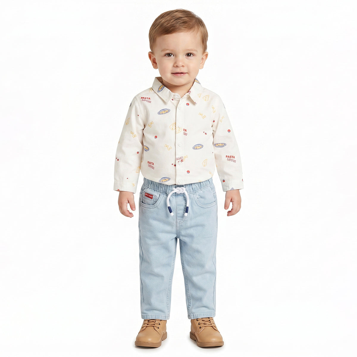Baby Boys White Cotton Food Print Shirt Regular Fit Casual Kids Wear