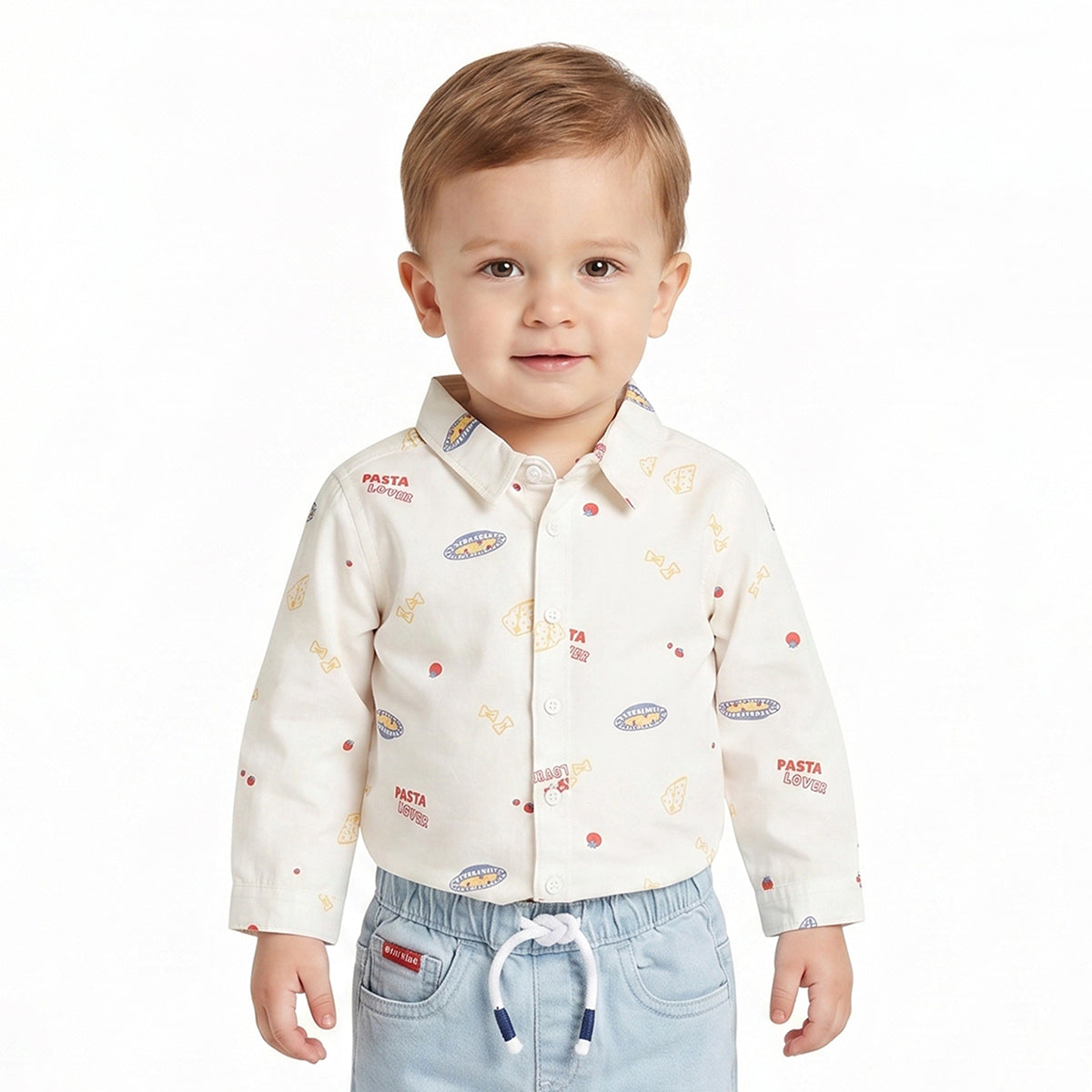 Baby Boys White Cotton Food Print Shirt Regular Fit Casual Kids Wear