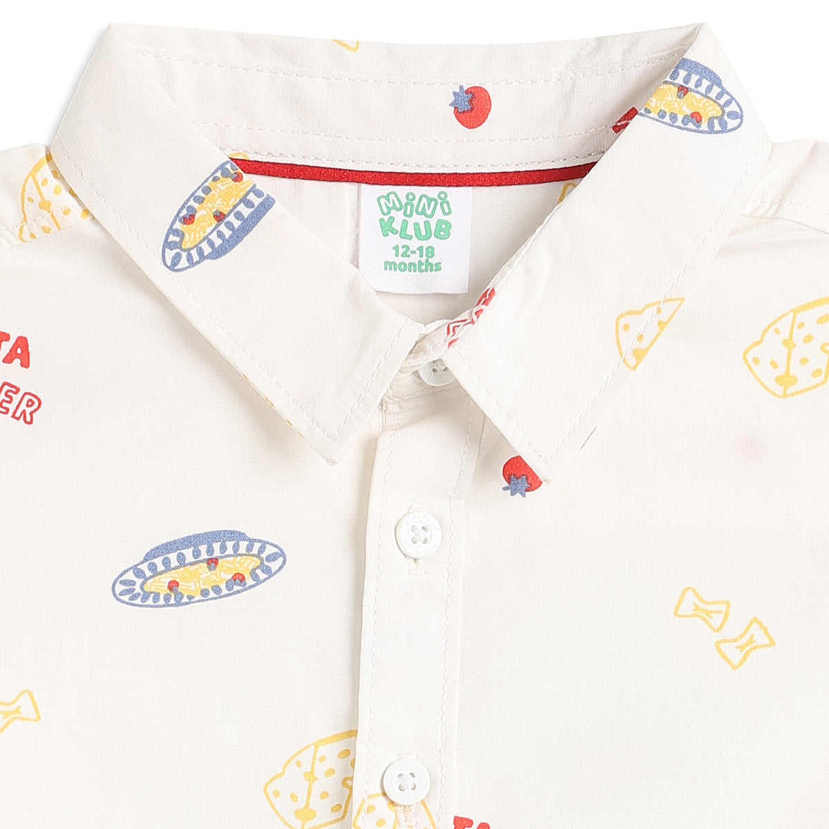 Baby Boys White Cotton Food Print Shirt Regular Fit Casual Kids Wear