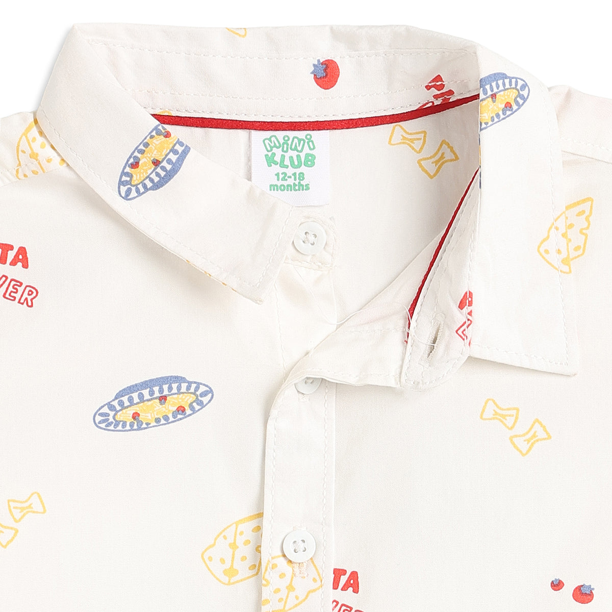 Baby Boys White Cotton Food Print Shirt Regular Fit Casual Kids Wear