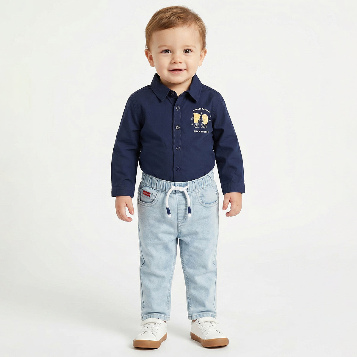 Baby Boys Navy Blue Cotton Shirt Printed Regular Fit Casual Kids Wear