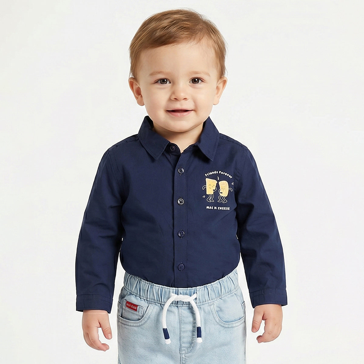 Baby Boys Navy Blue Cotton Shirt Printed Regular Fit Casual Kids Wear