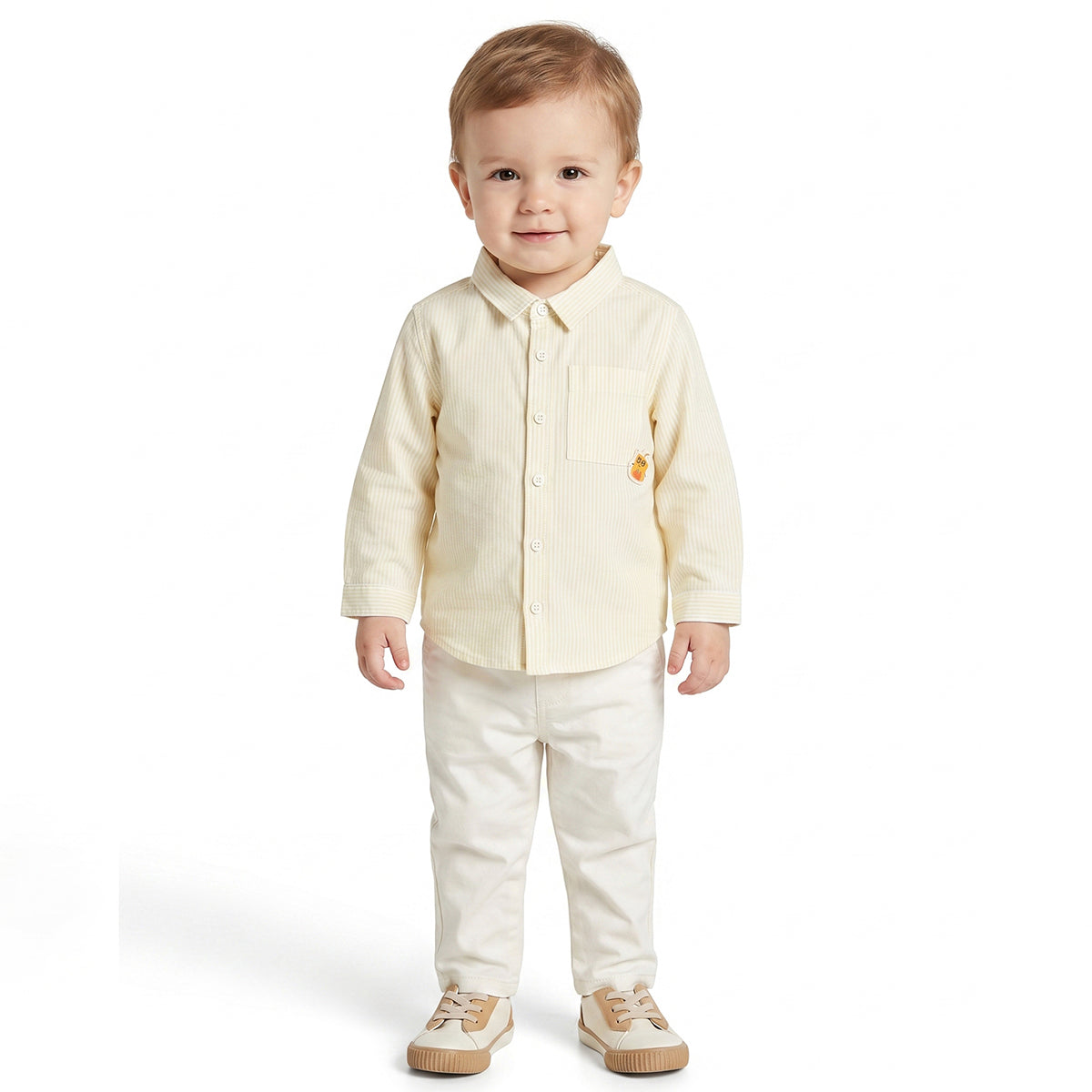 Baby Boys Yellow and White Cotton Striped Shirt Regular Fit Casual Kids Wear