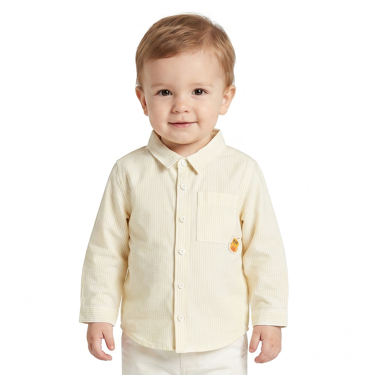 Baby Boys Yellow and White Cotton Striped Shirt Regular Fit Casual Kids Wear
