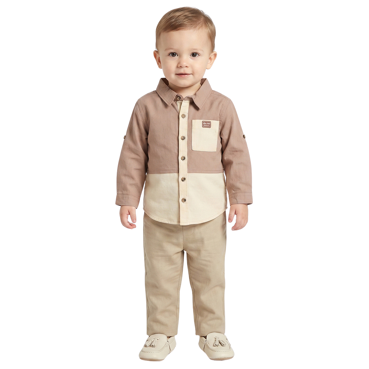 Baby Boys Brown and Beige Cotton Colorblock Shirt Casual Kids Wear