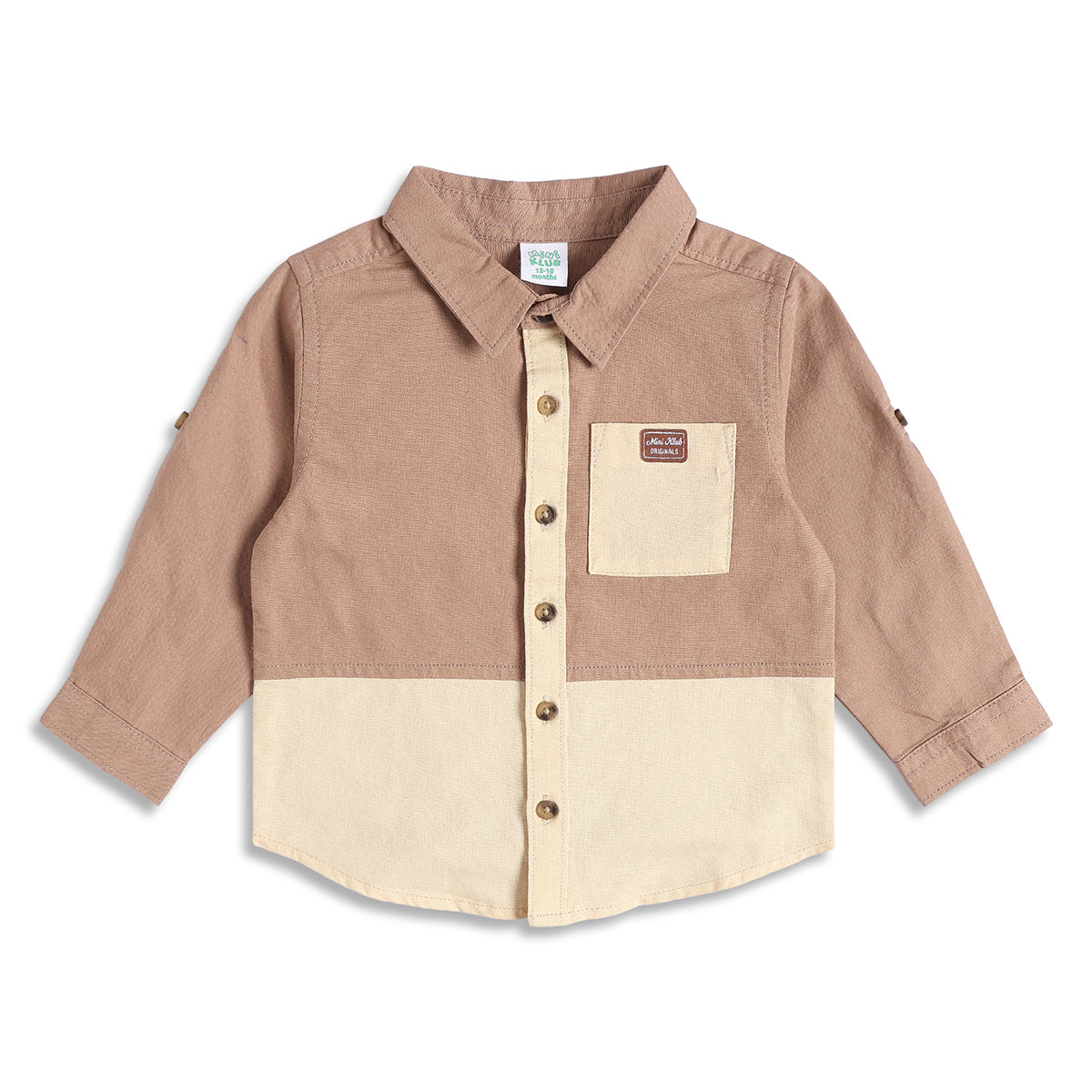 Baby Boys Brown and Beige Cotton Colorblock Shirt Regular Fit Casual Kids Wear