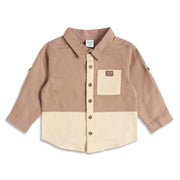 Baby Boys Brown and Beige Cotton Colorblock Shirt Regular Fit Casual Kids Wear