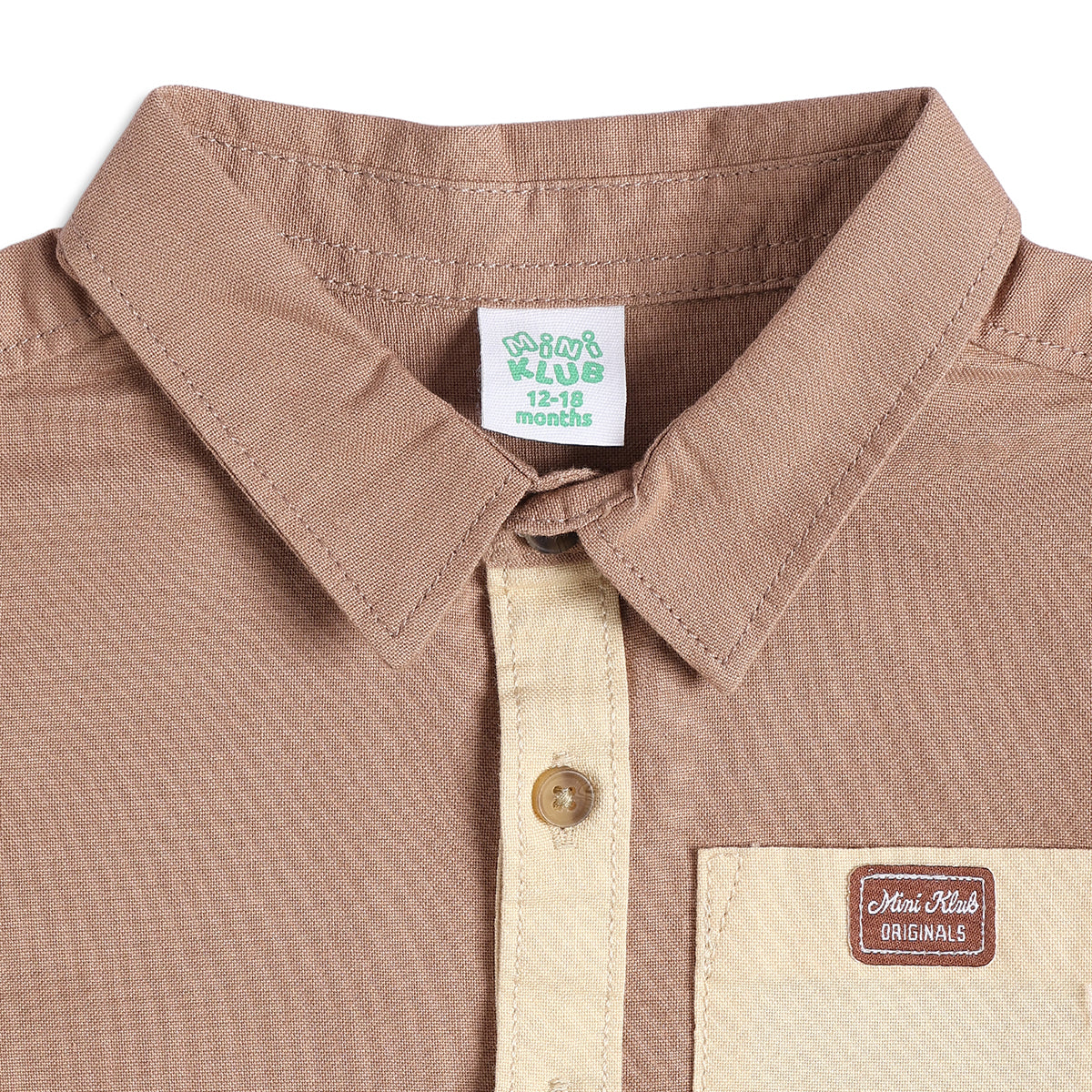 Baby Boys Brown and Beige Cotton Colorblock Shirt Regular Fit Casual Kids Wear