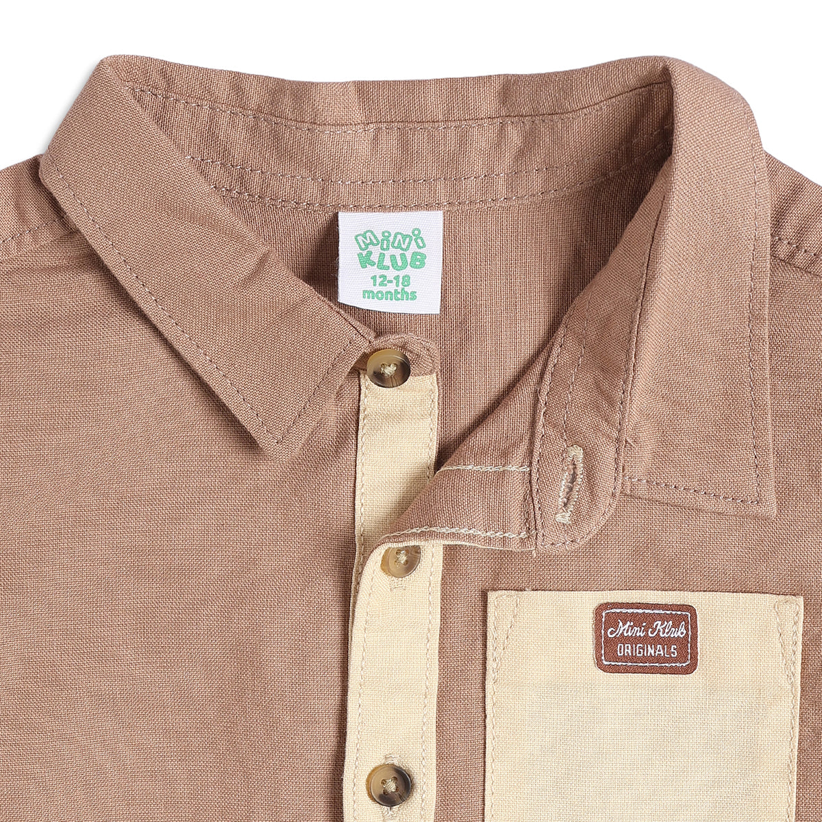 Baby Boys Brown and Beige Cotton Colorblock Shirt Regular Fit Casual Kids Wear