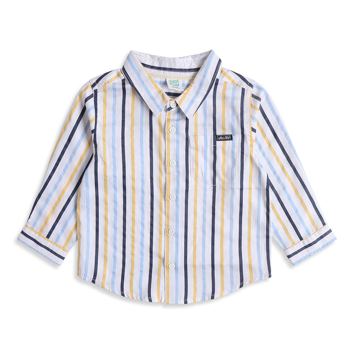 Baby Boys Blue, Navy and Yellow Cotton Striped Shirt Regular Fit Casual Kids Wear