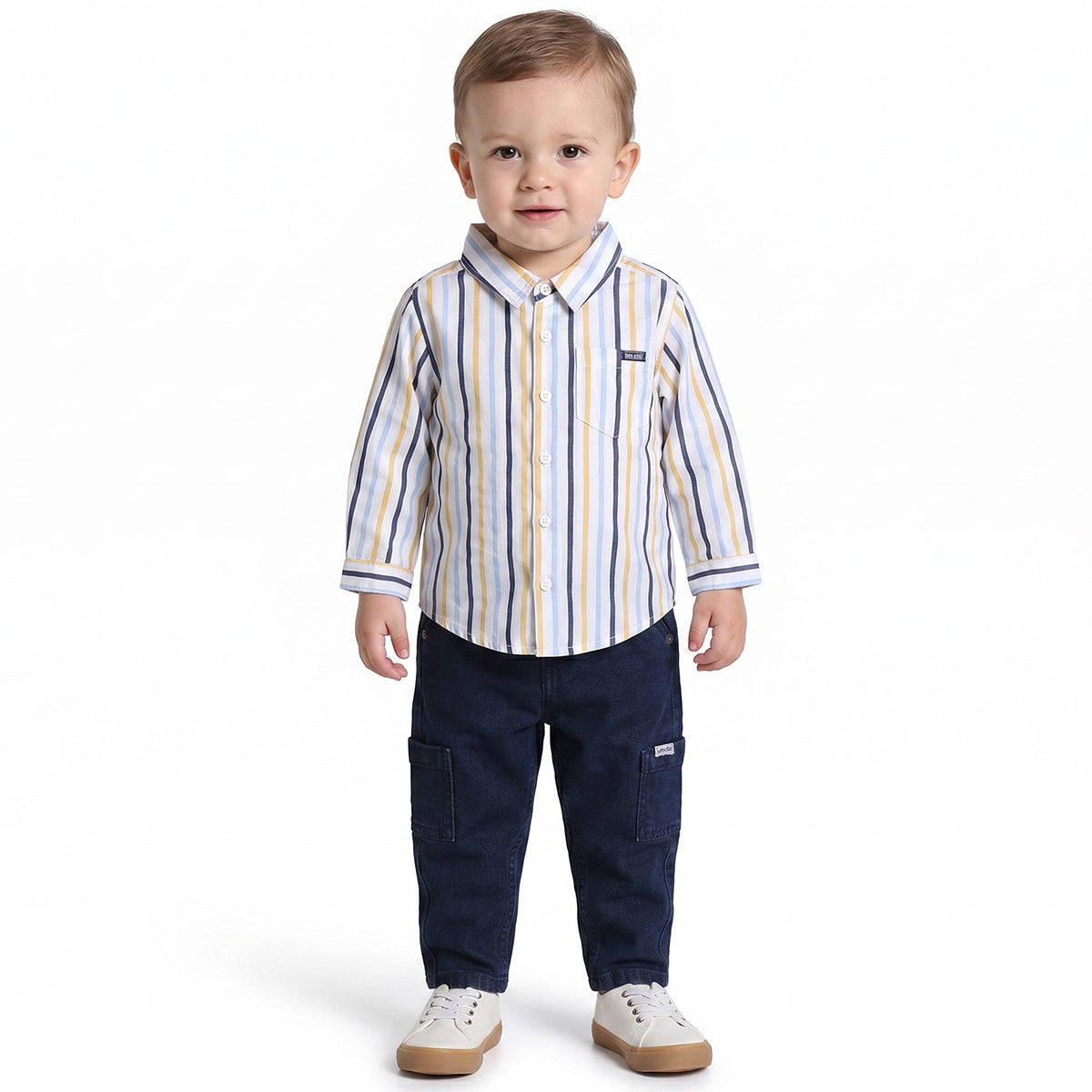 Baby Boys Blue, Navy and Yellow Cotton Striped Shirt Regular Fit Casual Kids Wear