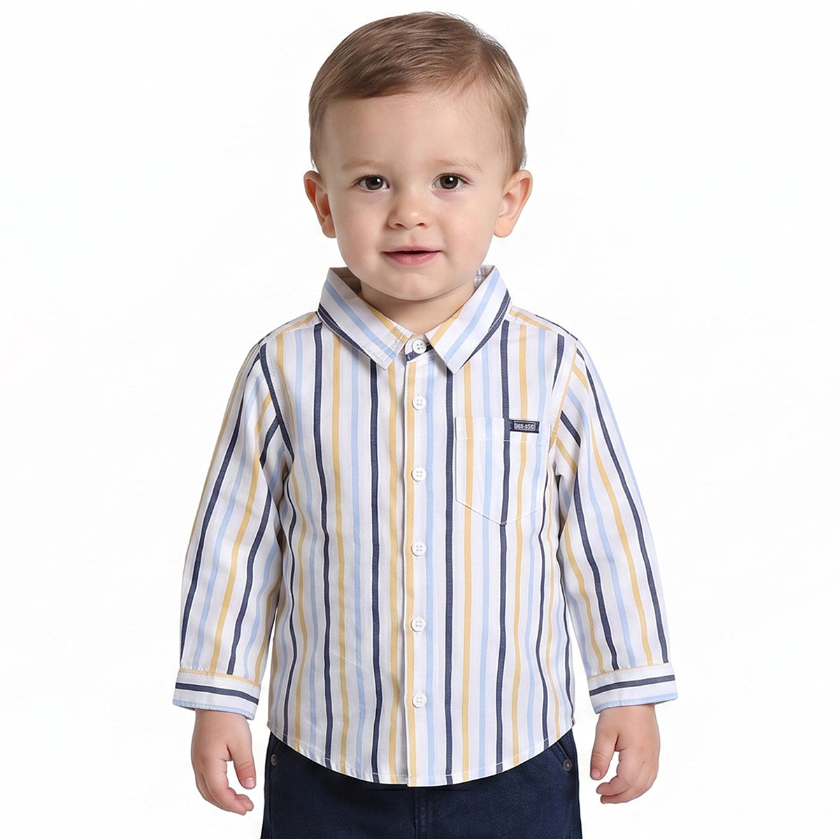 Baby Boys Blue, Navy and Yellow Cotton Striped Shirt Regular Fit Casual Kids Wear
