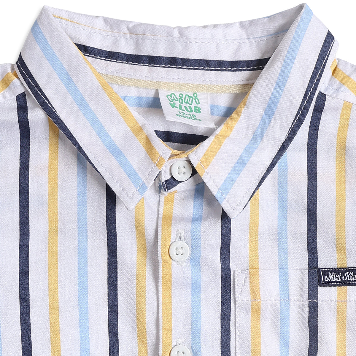 Baby Boys Blue, Navy and Yellow Cotton Striped Shirt Regular Fit Casual Kids Wear