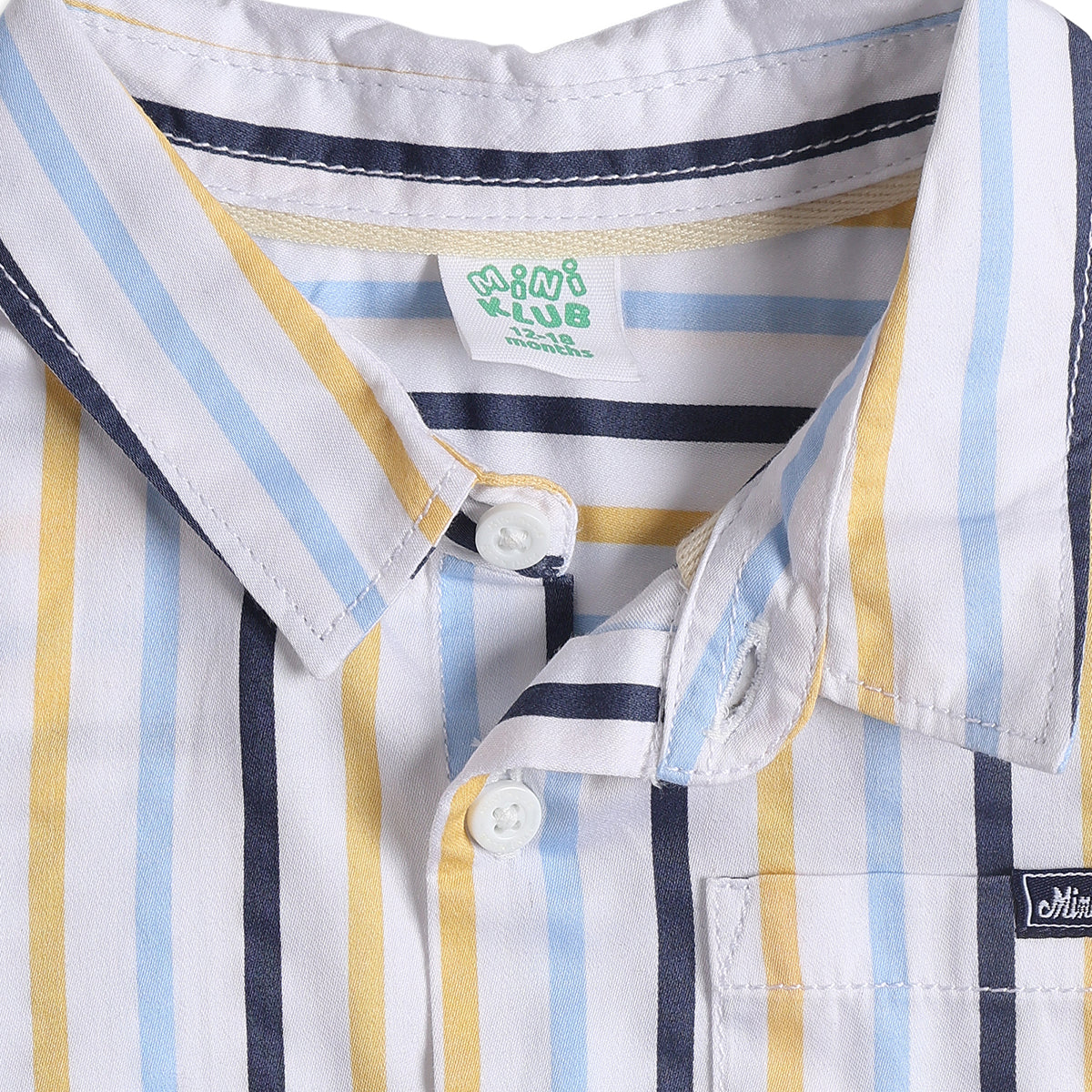 Baby Boys Blue, Navy and Yellow Cotton Striped Shirt Regular Fit Casual Kids Wear
