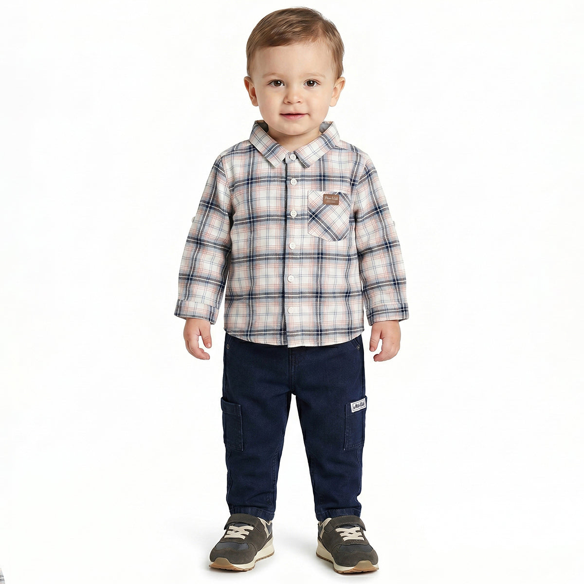 Baby Boys White, Blue and Black Checked Cotton Shirt Regular Fit Casual Kids Wear