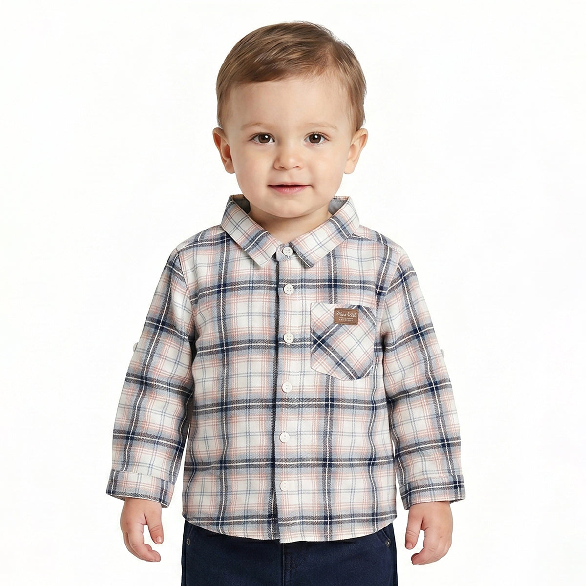 Baby Boys White, Blue and Black Checked Cotton Shirt Regular Fit Casual Kids Wear