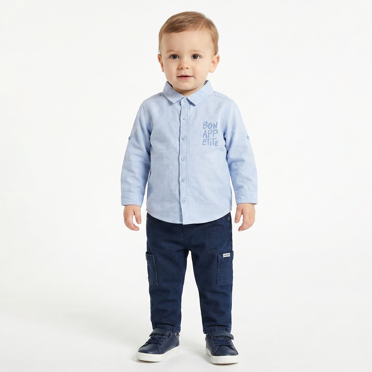 Baby Boys Light Blue Cotton Printed Shirt Regular Fit Casual Kids Wear