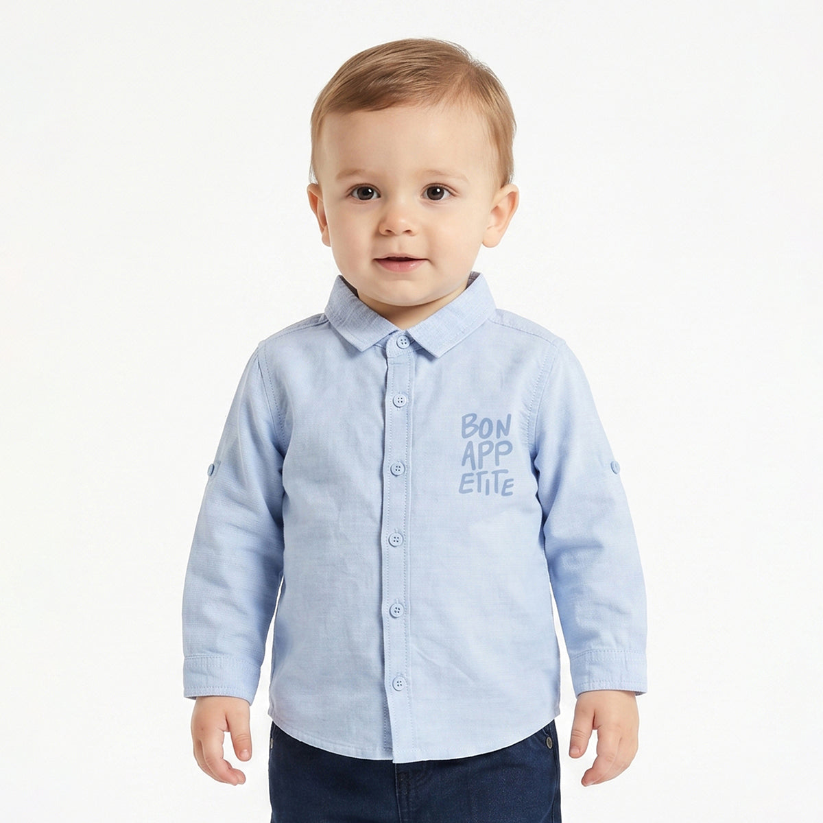 Baby Boys Light Blue Cotton Printed Shirt Regular Fit Casual Kids Wear