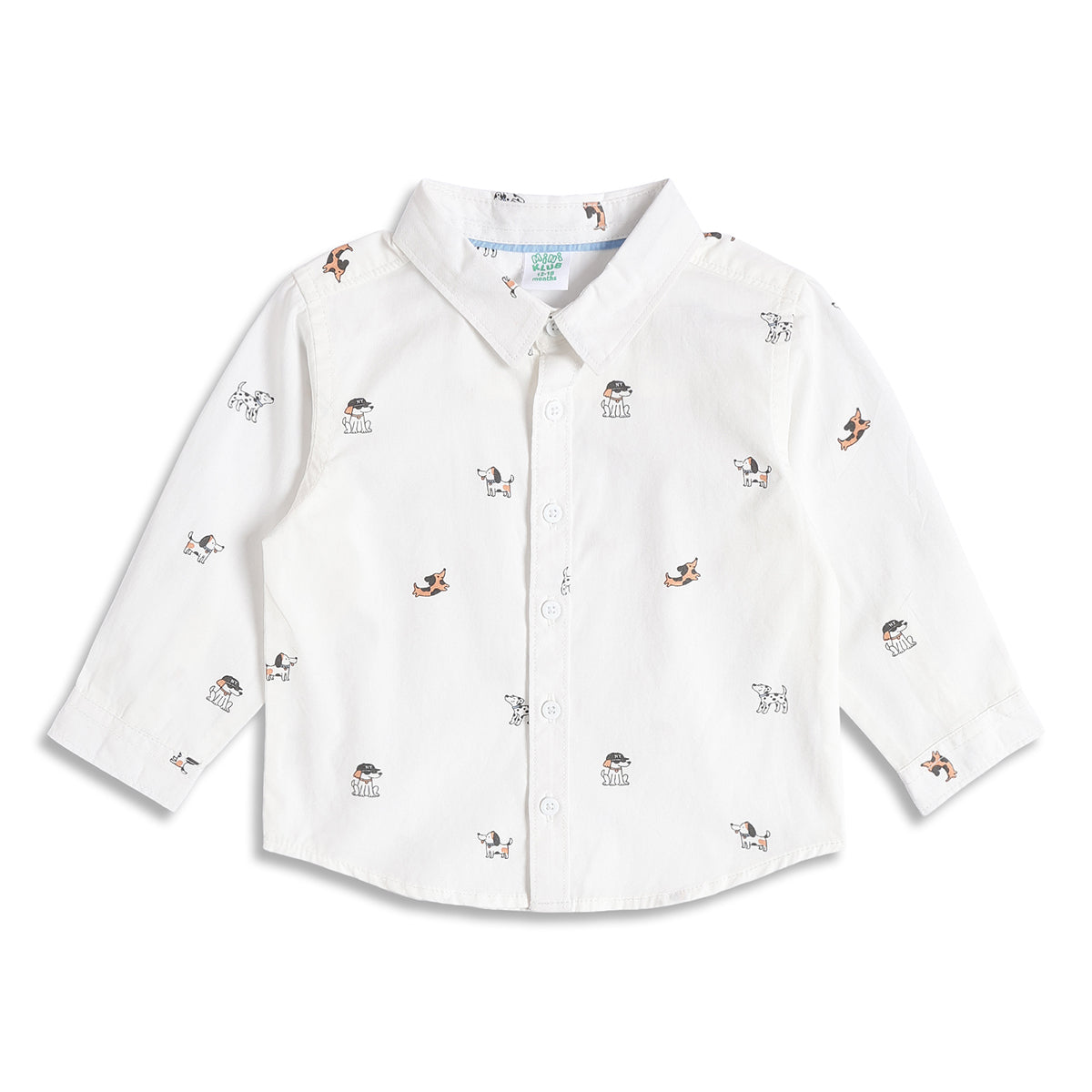 Baby Boys White Cotton Dog Print Shirt Regular Fit Casual Kids Wear