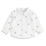 Baby Boys White Cotton Dog Print Shirt Regular Fit Casual Kids Wear