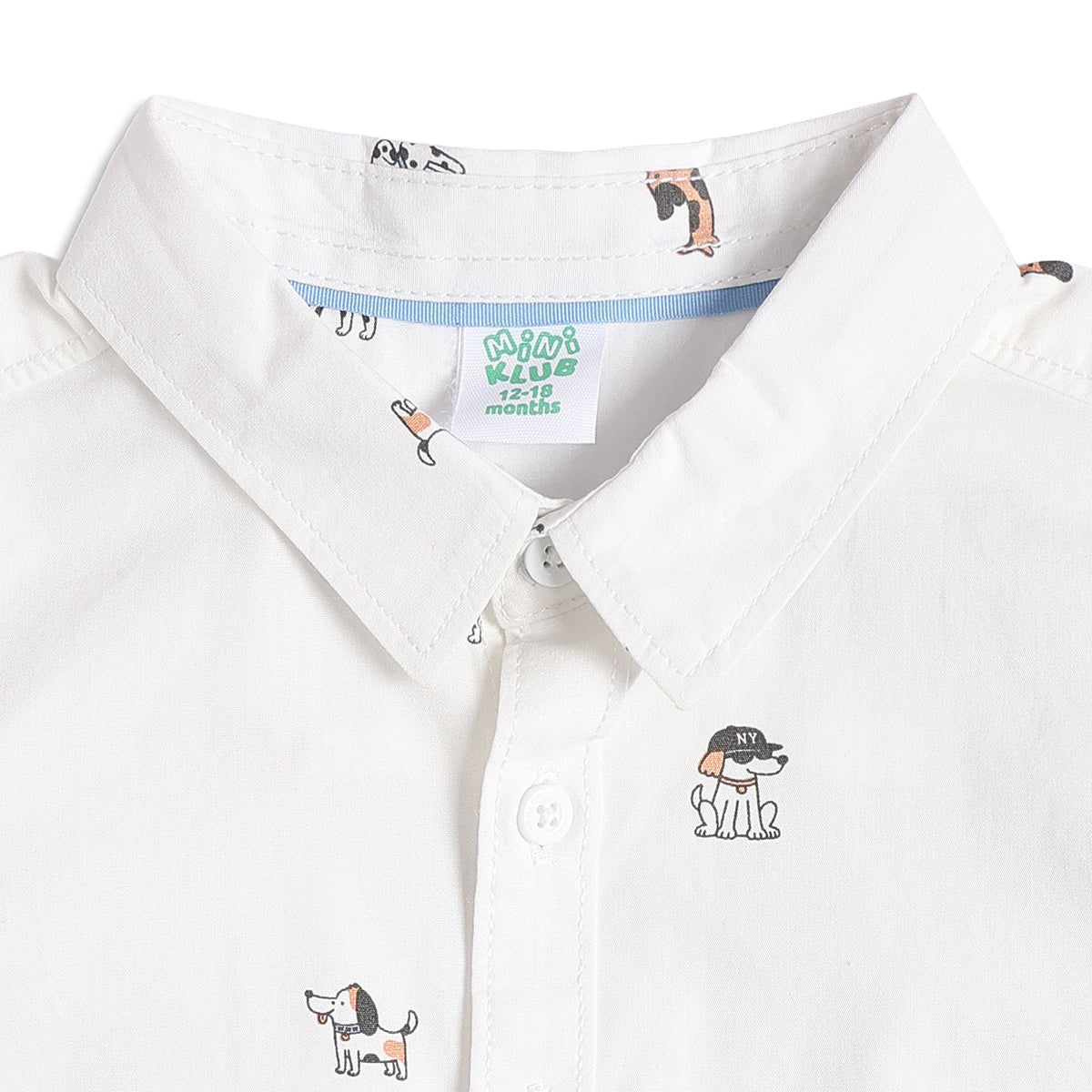 Baby Boys White Cotton Dog Print Shirt Regular Fit Casual Kids Wear