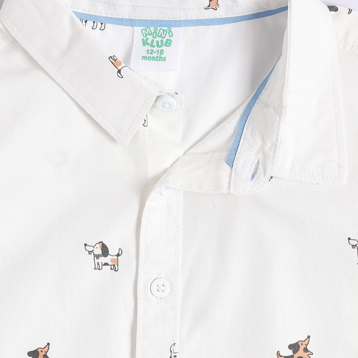 Baby Boys White Cotton Dog Print Shirt Regular Fit Casual Kids Wear