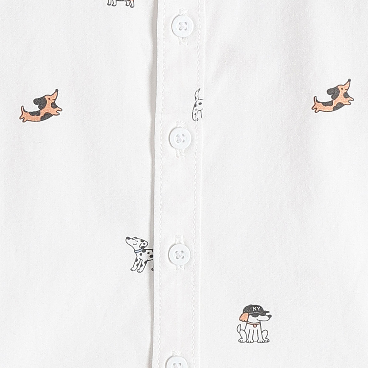 Baby Boys White Cotton Dog Print Shirt Regular Fit Casual Kids Wear