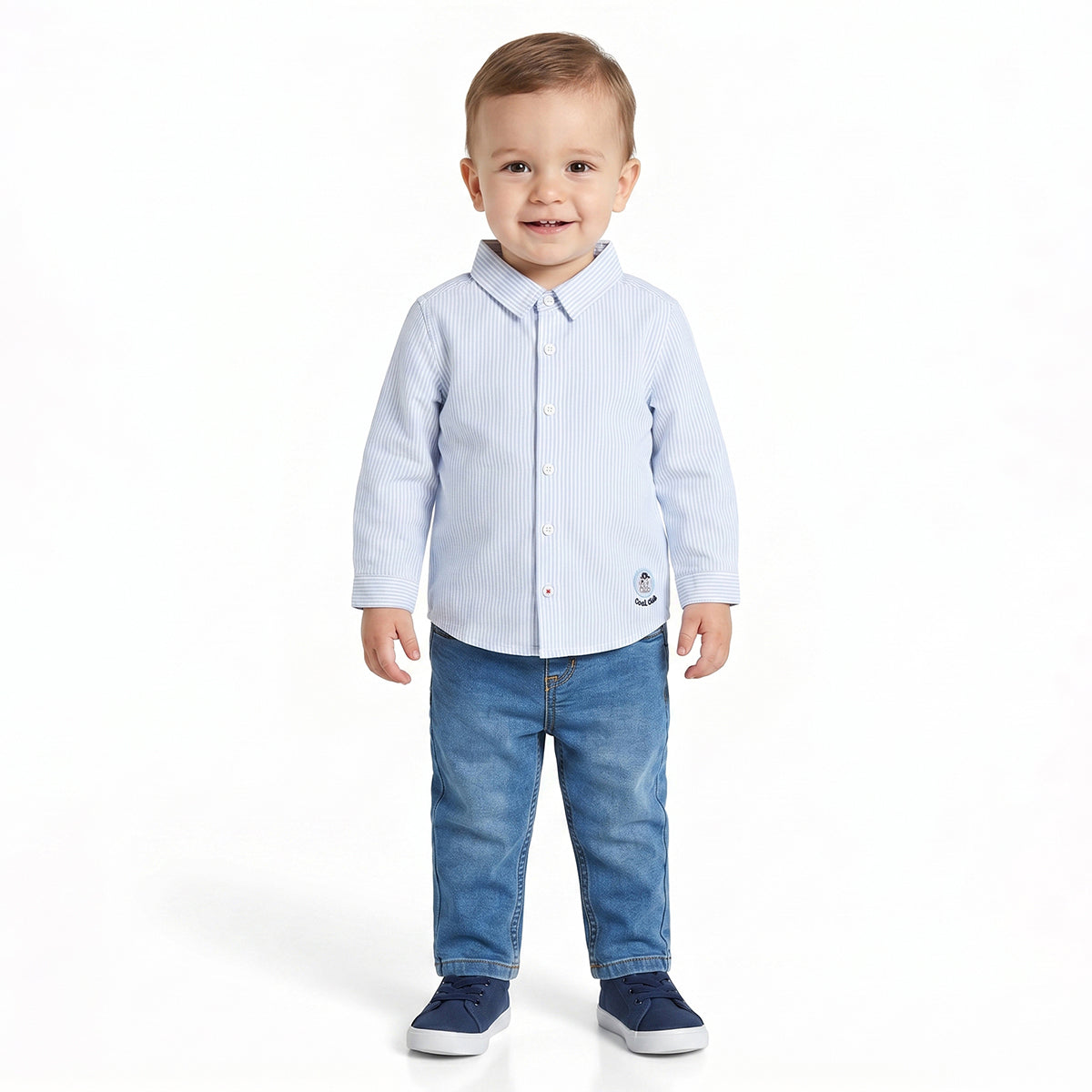 Baby Boys Light Blue and White Cotton Striped Shirt Regular Fit Casual Kids Wear